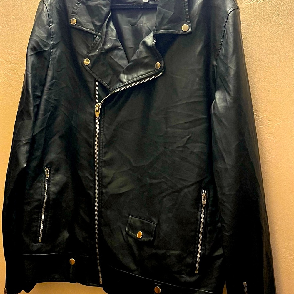 Faux Leather Biker Jacket, 1X